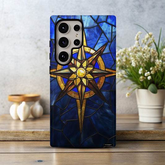 Guiding Light – Golden Compass Rose Stained Glass Phone Case