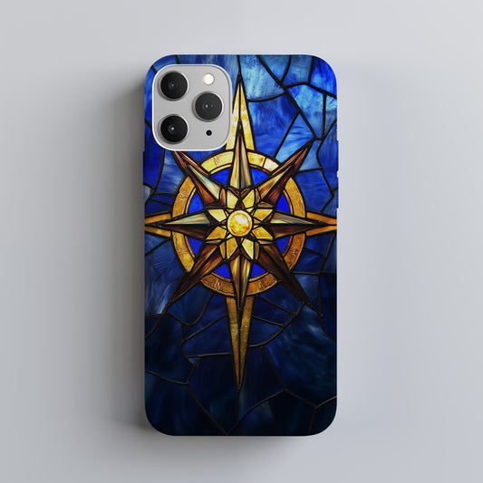 Guiding Light – Golden Compass Rose Stained Glass Phone Case