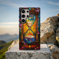 Timeless Flow – Cosmic Hourglass Stained Glass Phone Case