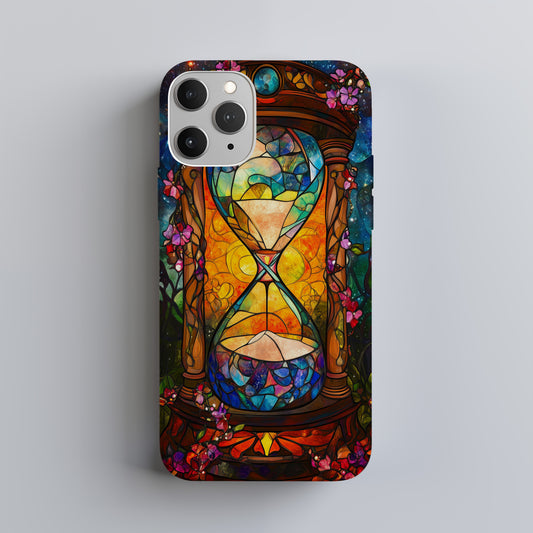 Timeless Flow – Cosmic Hourglass Stained Glass Phone Case