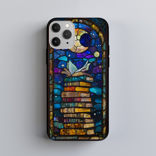 Lunar Library – Celestial Stained Glass Book Stack Phone Case