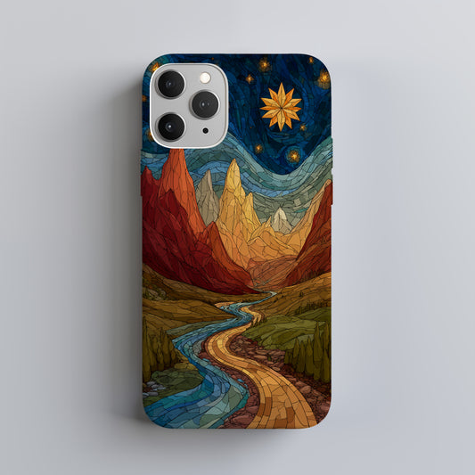 Golden Peaks & Starlit Path Stained Glass Phone Case
