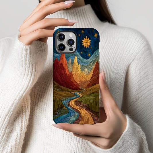Golden Peaks & Starlit Path Stained Glass Phone Case