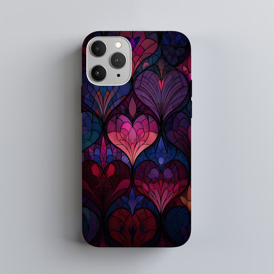 Crimson Twilight Heart Stained Glass Phone Case
