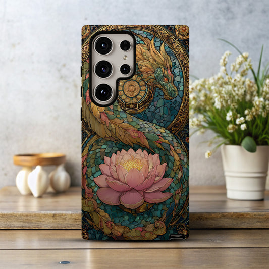 Mythic Dragon & Lotus Stained Glass Phone Case