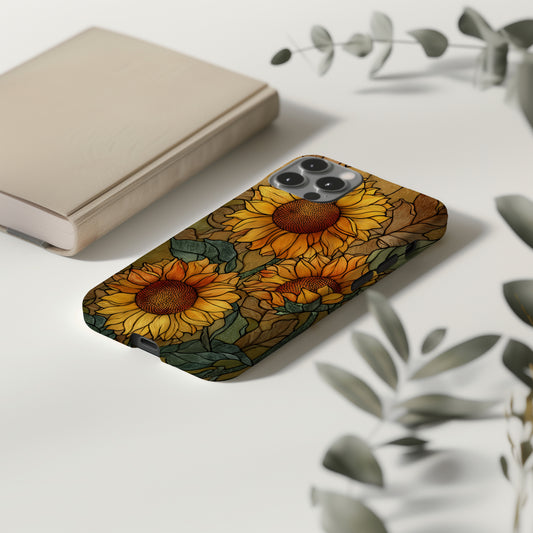 Golden Sunflower Glow Stained Glass Phone Case