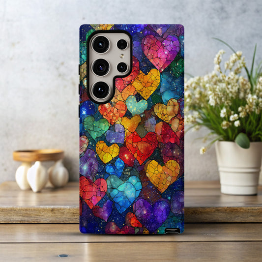 Galactic Love Stained Glass Hearts Phone Case