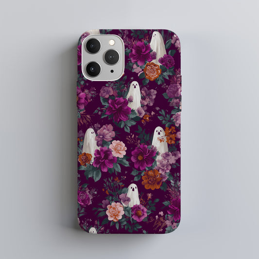Haunted Garden Phone Case – Burgundy Floral Ghost Aesthetic Protective Case