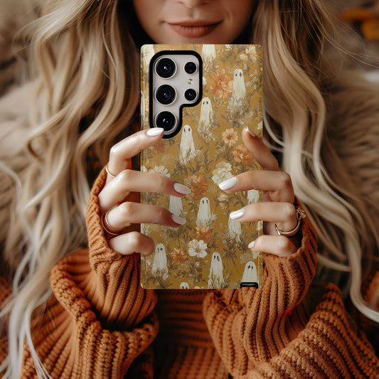 Autumn Ghost Floral Phone Case – Mustard Yellow Fall Aesthetic Protective Case
