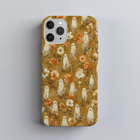 Autumn Ghost Floral Phone Case – Mustard Yellow Fall Aesthetic Protective Case