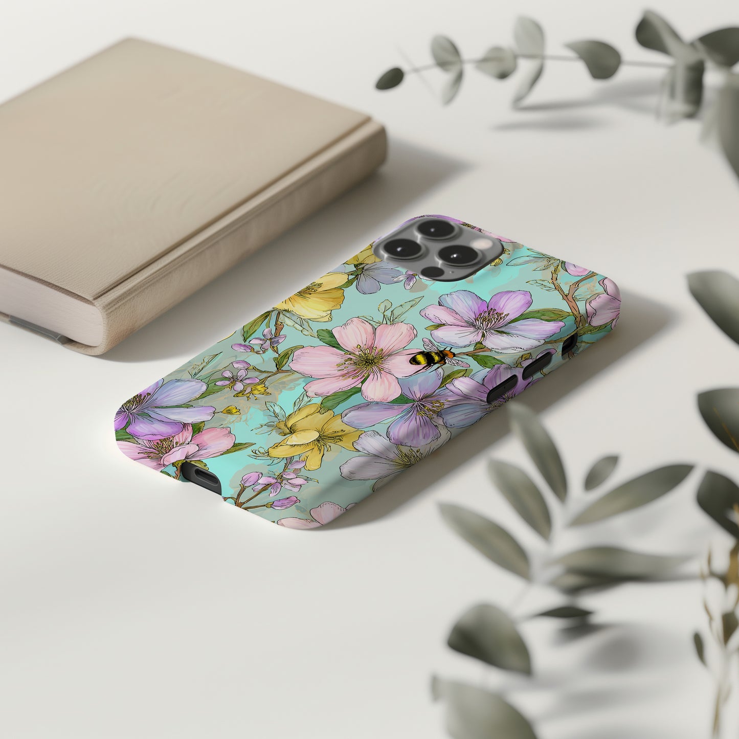 Spring Blossom Bee Phone Case – Pastel Floral Aesthetic Protective Case