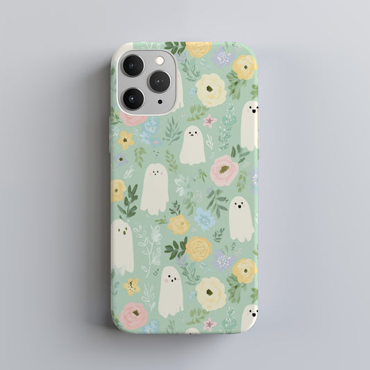 Pastel Ghost Garden Phone Case – Cute Mint Floral Aesthetic Protective Case