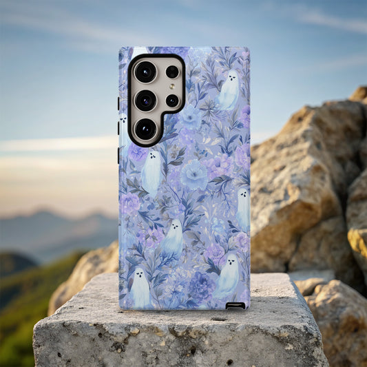 Blue Ghost Floral Phone Case – Pastel Gothic Aesthetic Protective Case