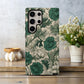 Vintage Botanical Protective Phone Case – Green & Cream Floral Illustration