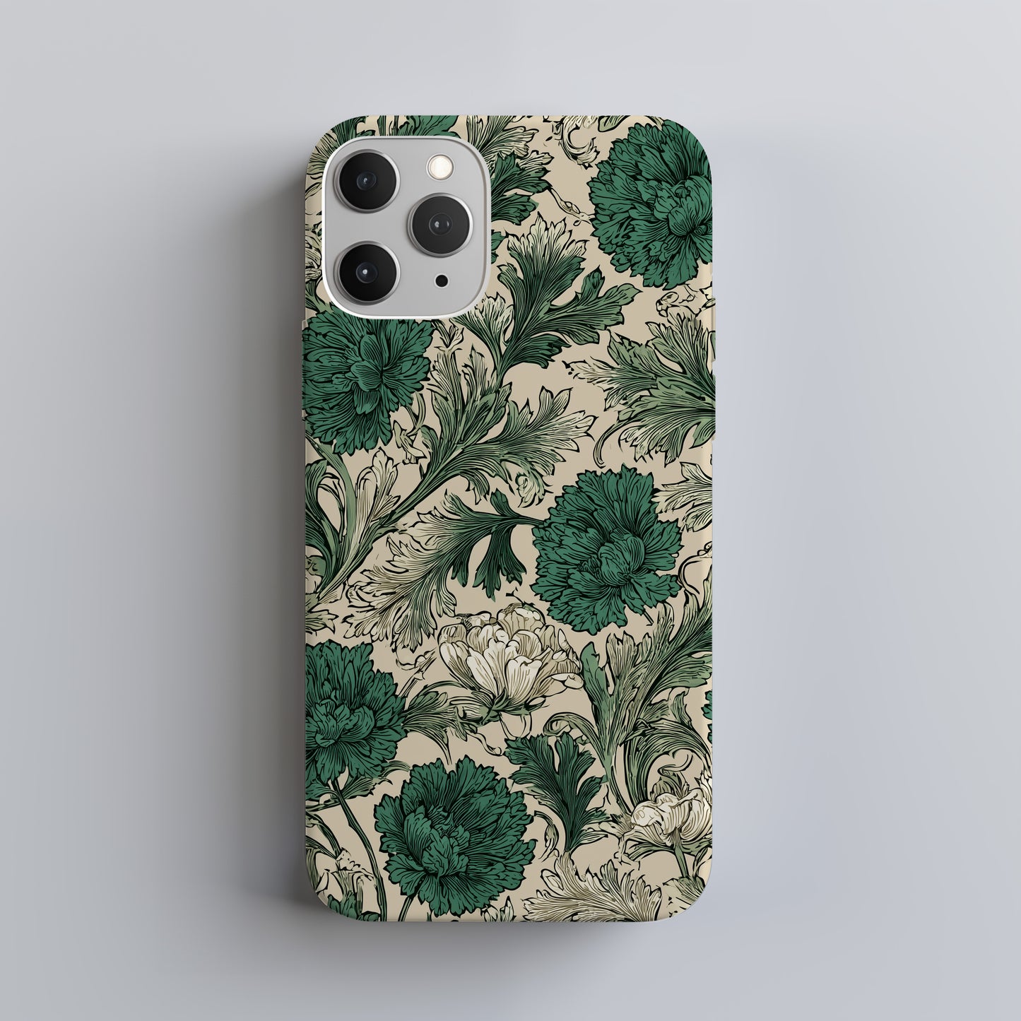 Vintage Botanical Protective Phone Case – Green & Cream Floral Illustration