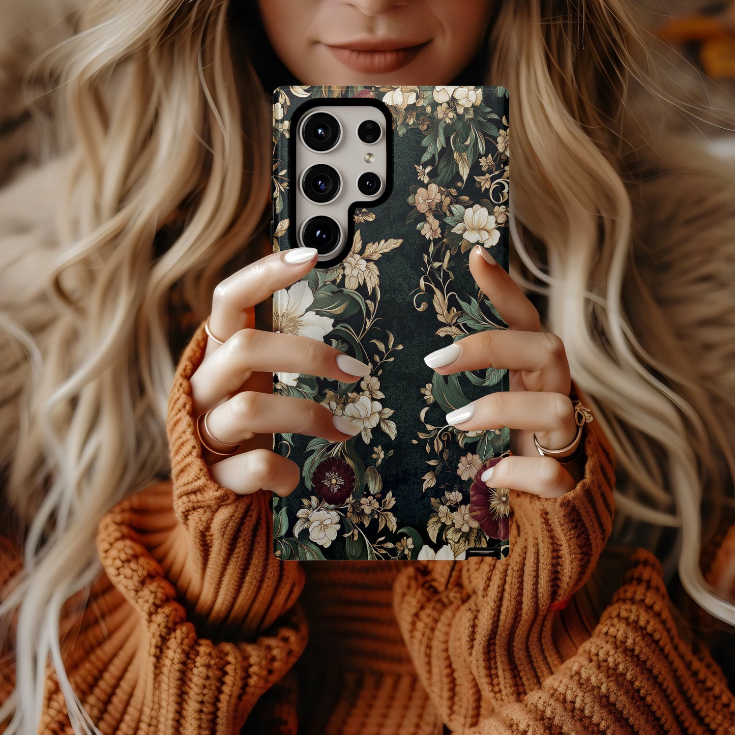 Luxury Midnight Floral Phone Case – Elegant Dark Botanical Design