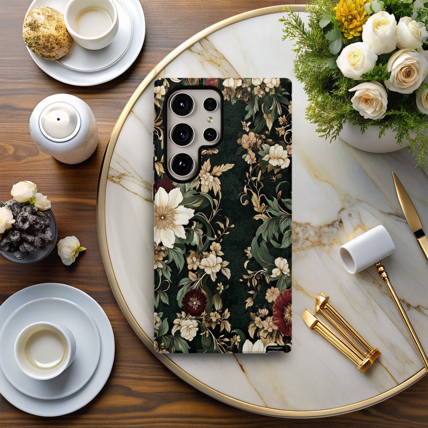 Luxury Midnight Floral Phone Case – Elegant Dark Botanical Design