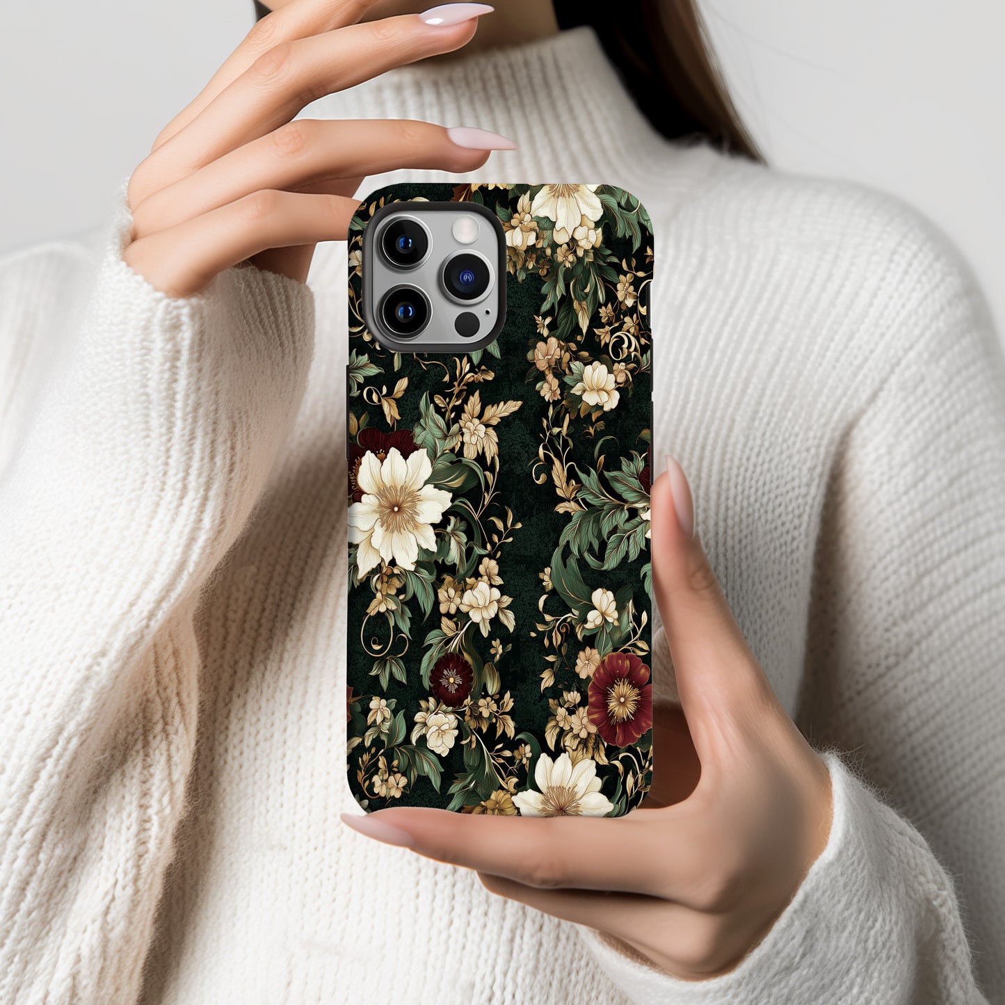 Luxury Midnight Floral Phone Case – Elegant Dark Botanical Design