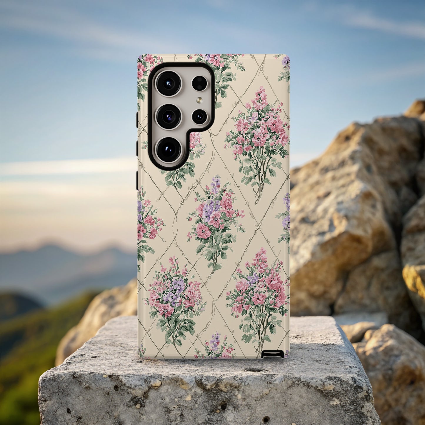 Cottage Garden Floral Phone Case – Vintage Pink & Lavender Bouquet