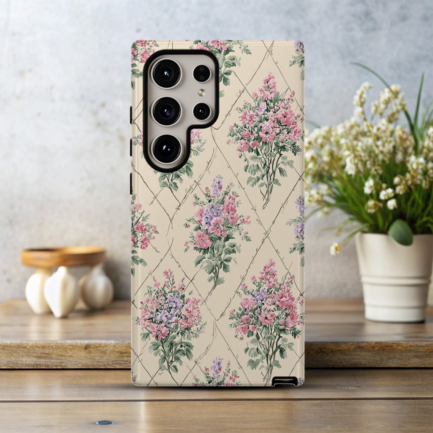 Cottage Garden Floral Phone Case – Vintage Pink & Lavender Bouquet
