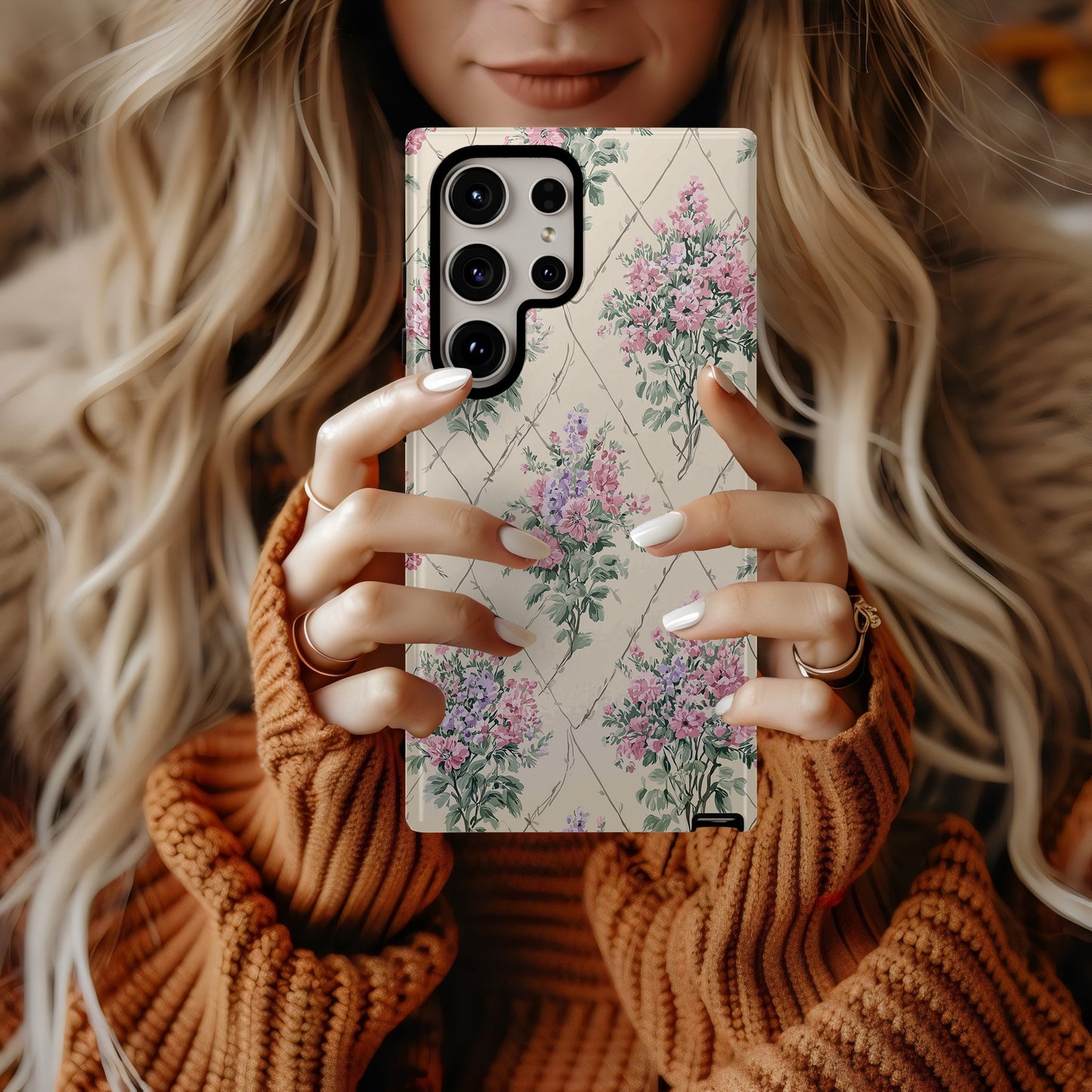 Cottage Garden Floral Phone Case – Vintage Pink & Lavender Bouquet