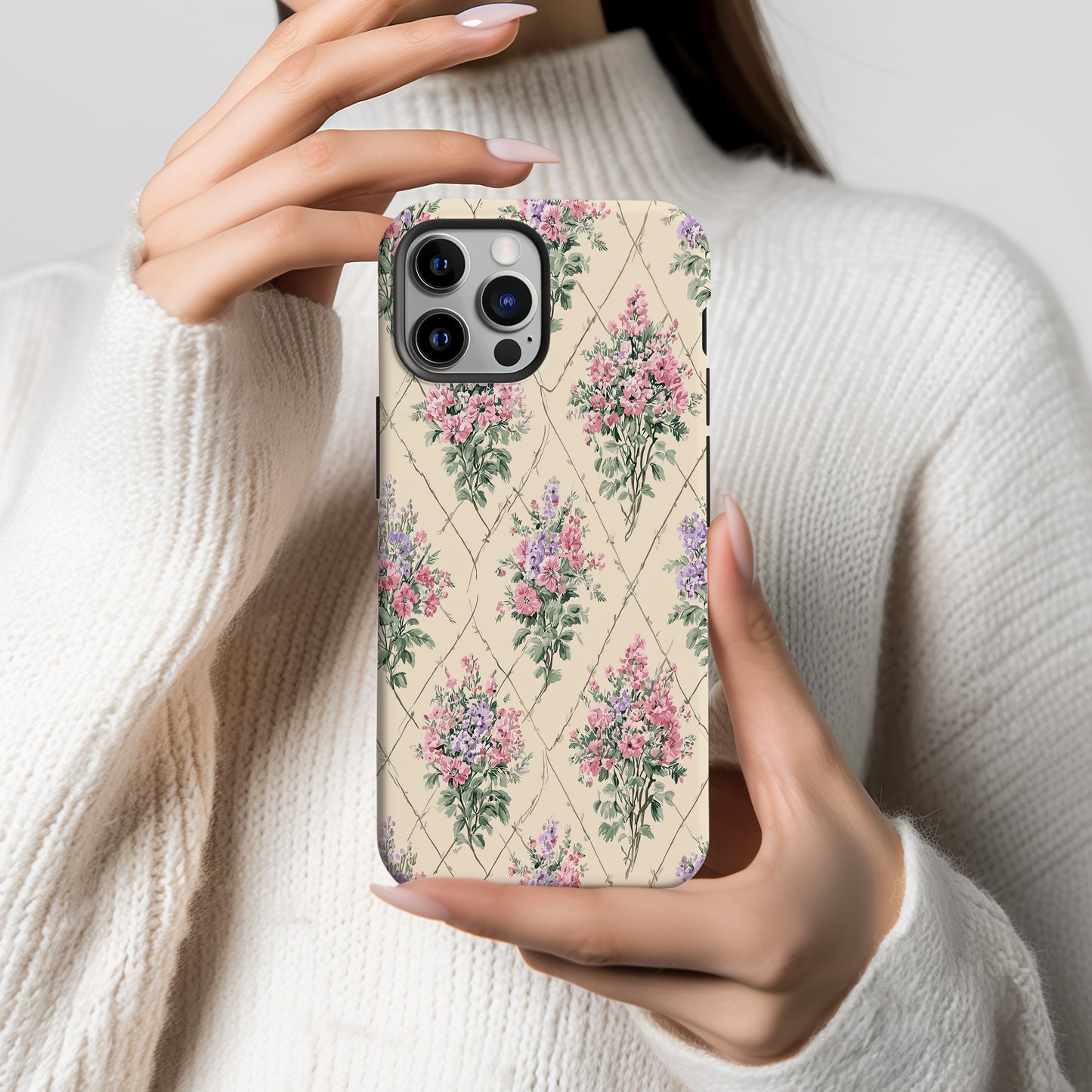 Cottage Garden Floral Phone Case – Vintage Pink & Lavender Bouquet