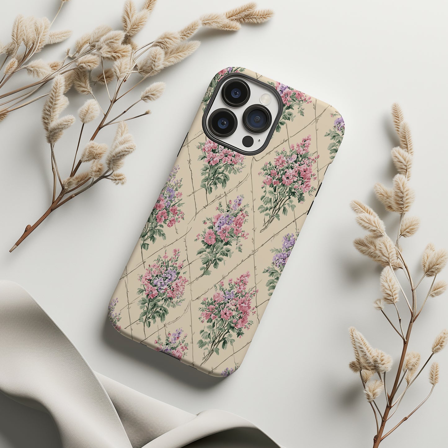 Cottage Garden Floral Phone Case – Vintage Pink & Lavender Bouquet