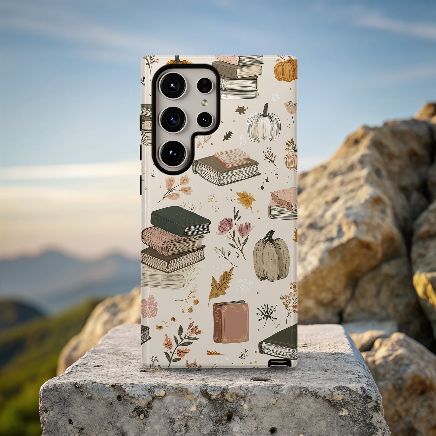 Cozy Autumn Books & Pumpkins Phone Case – Fall Aesthetic Protective Cover