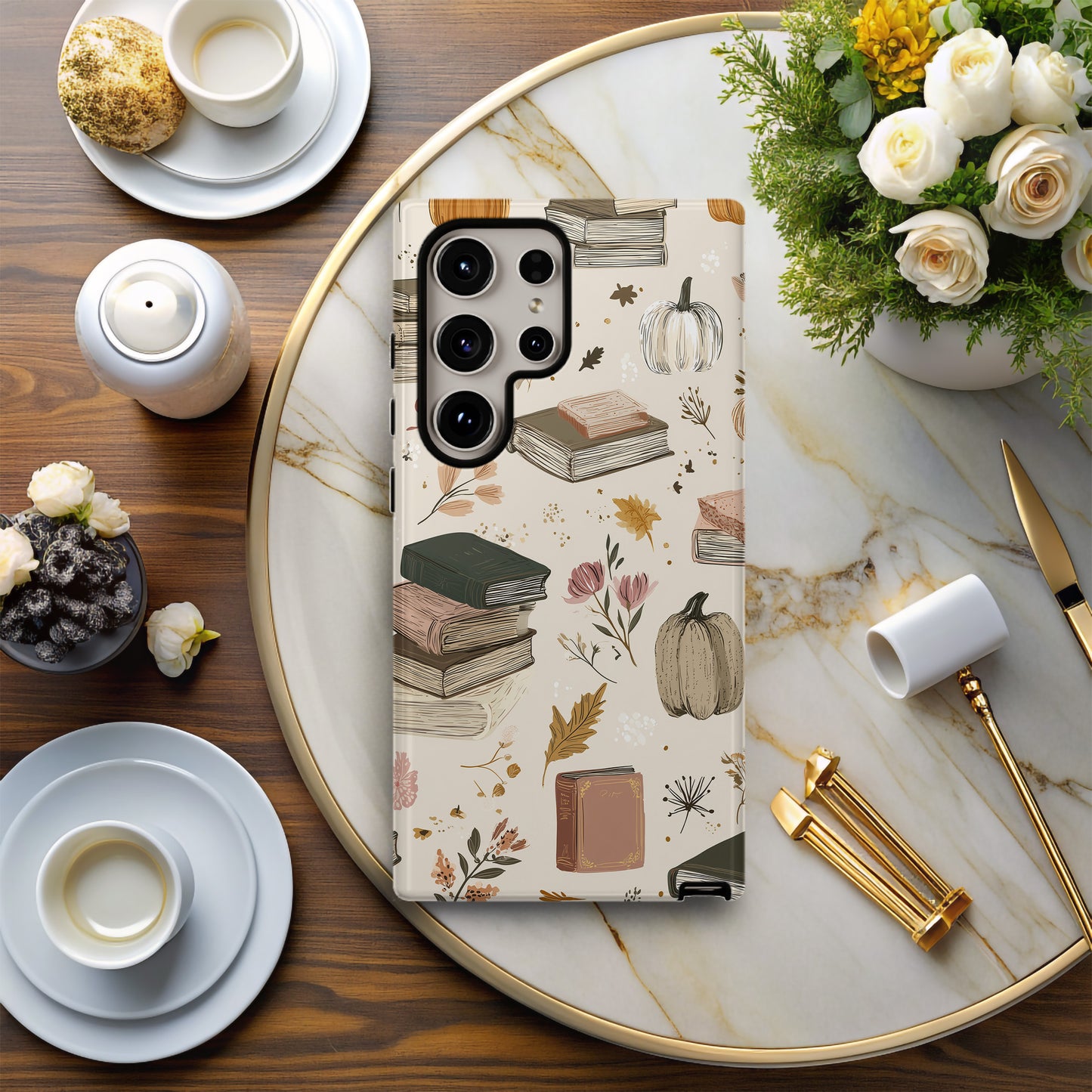 Cozy Autumn Books & Pumpkins Phone Case – Fall Aesthetic Protective Cover