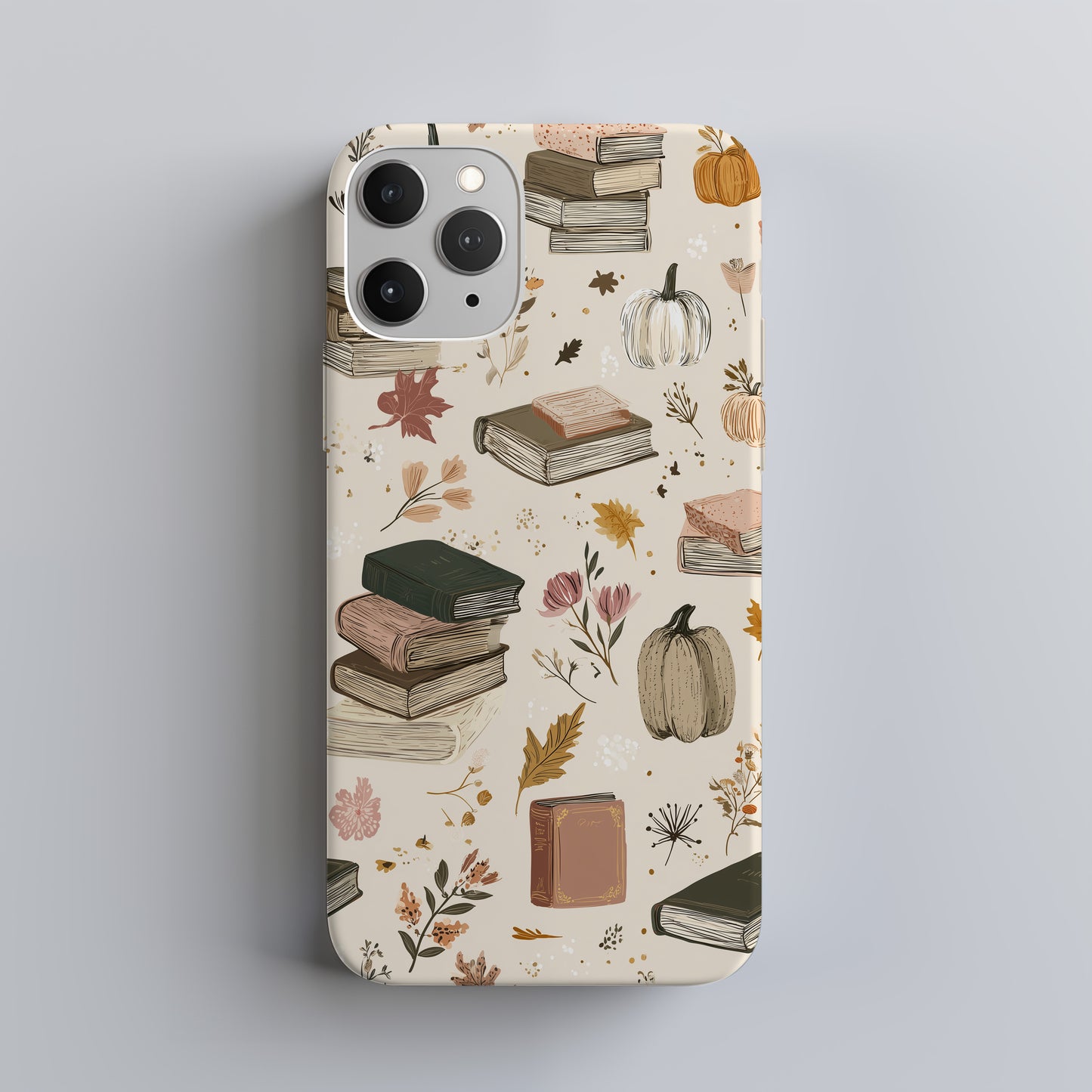 Cozy Autumn Books & Pumpkins Phone Case – Fall Aesthetic Protective Cover