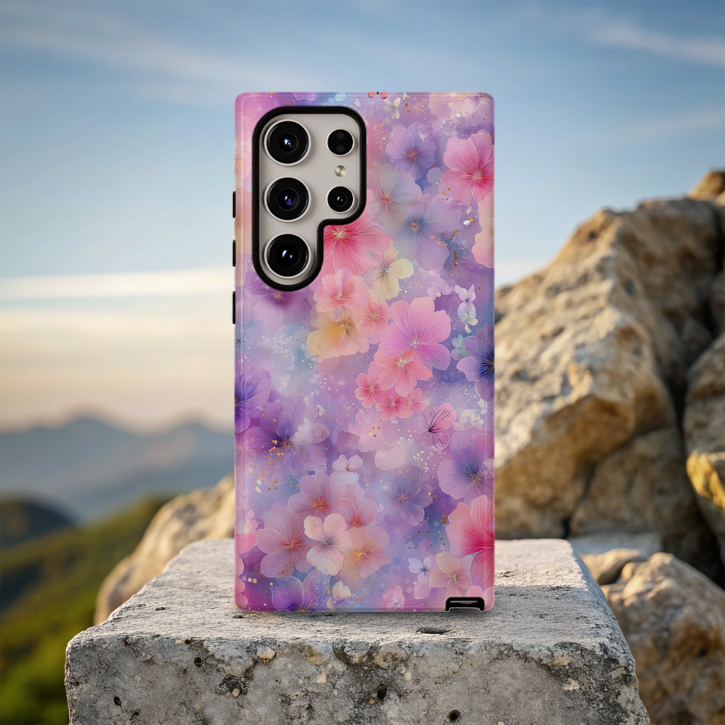 Dreamy Watercolor Floral Phone Case – Pastel Pink, Purple & Butterfly Design ✨🌸