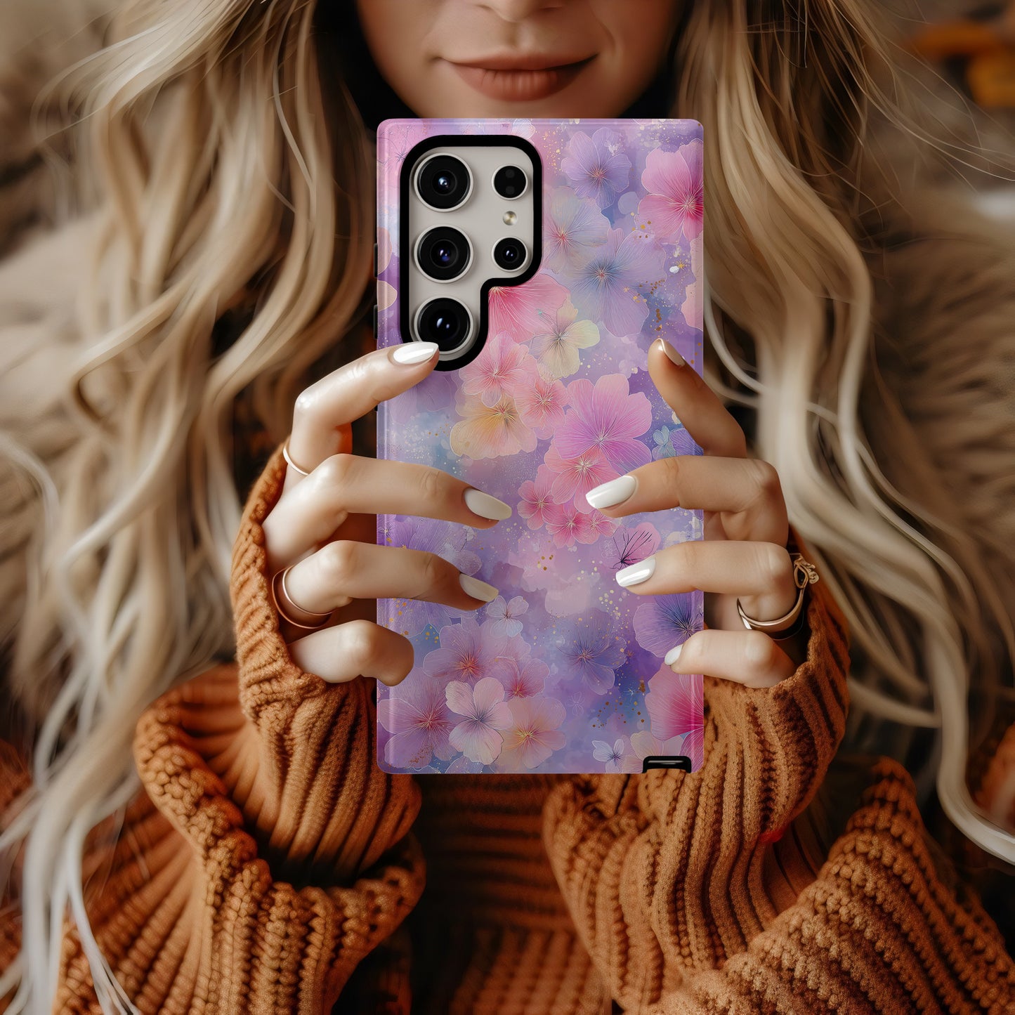 Dreamy Watercolor Floral Phone Case – Pastel Pink, Purple & Butterfly Design ✨🌸