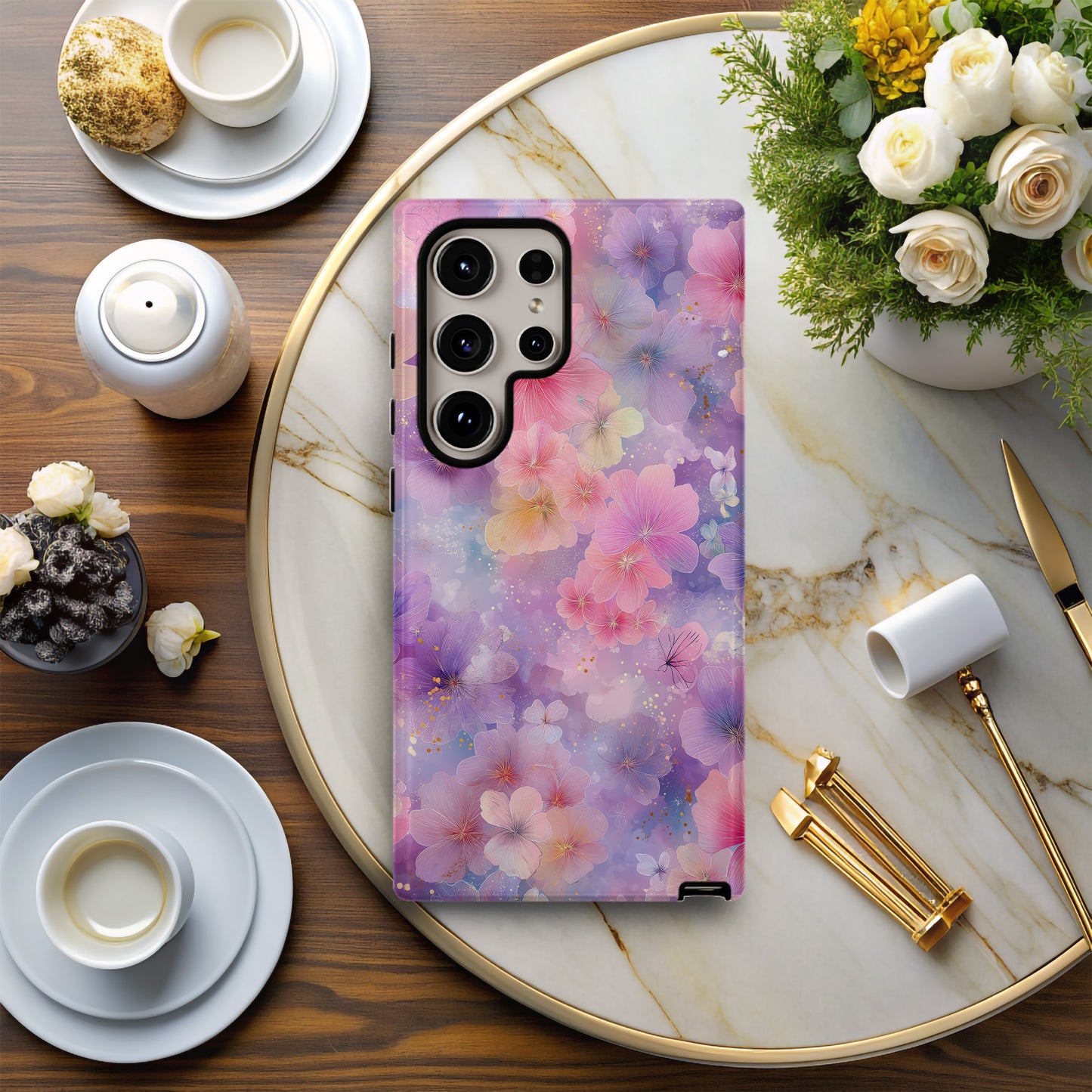 Dreamy Watercolor Floral Phone Case – Pastel Pink, Purple & Butterfly Design ✨🌸