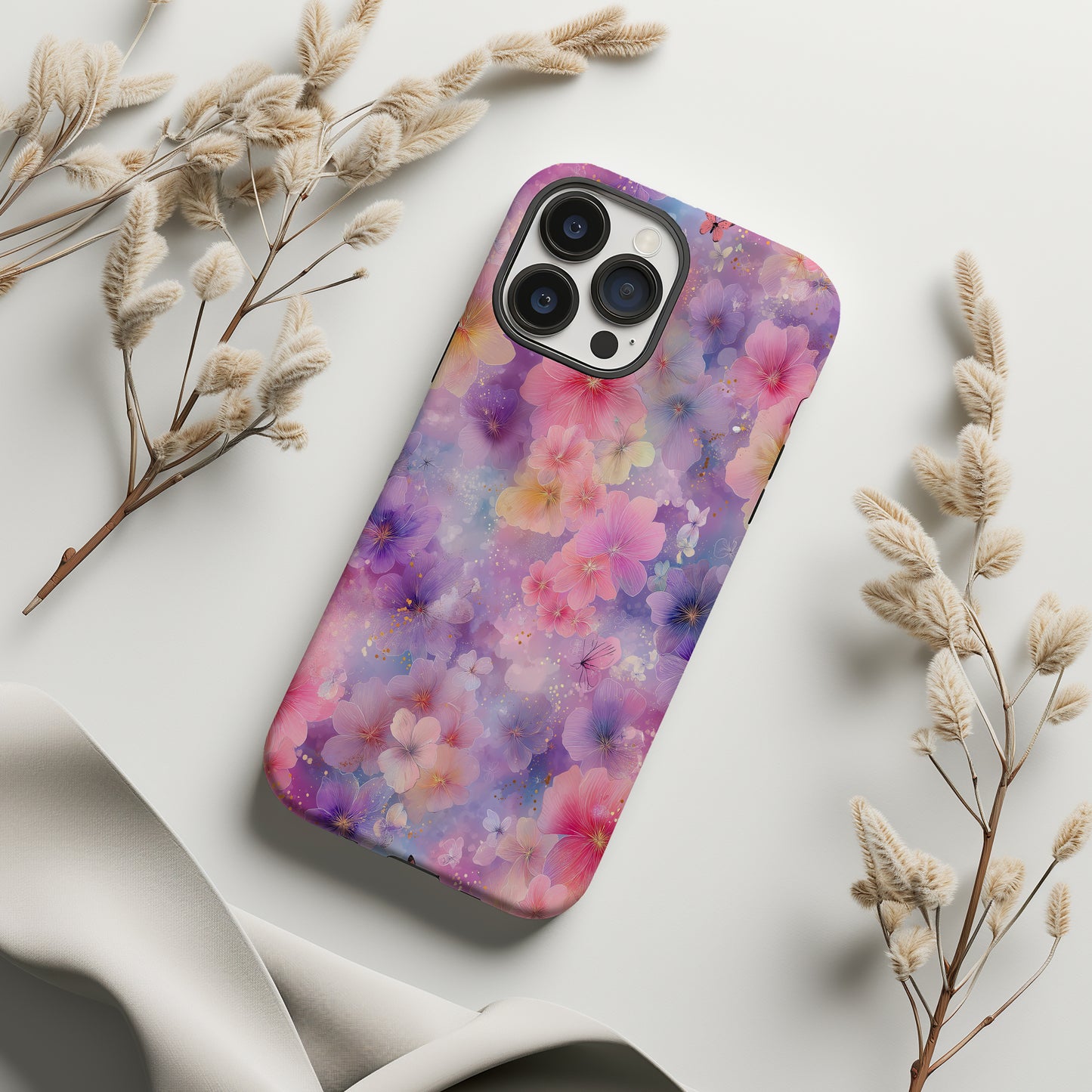 Dreamy Watercolor Floral Phone Case – Pastel Pink, Purple & Butterfly Design ✨🌸