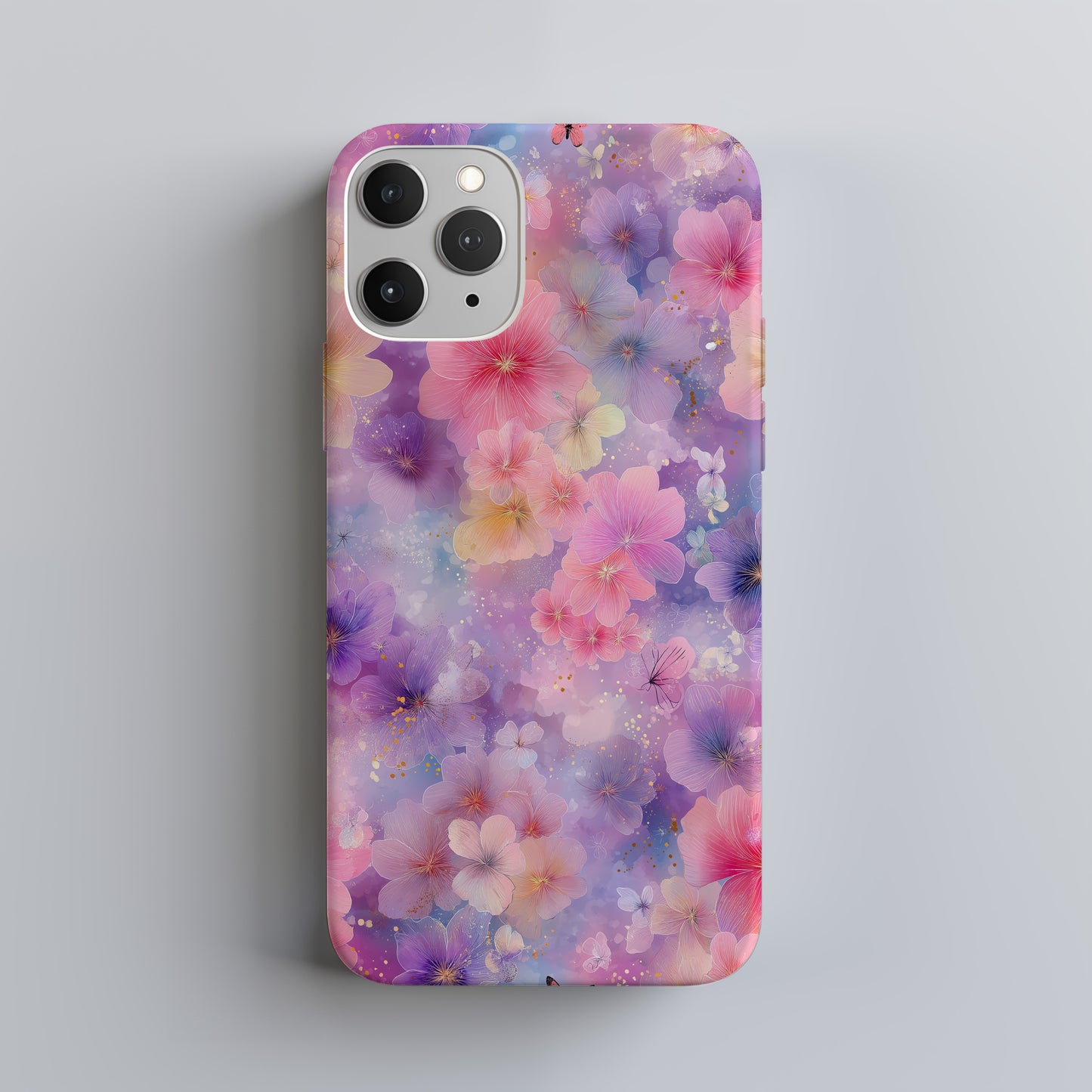 Dreamy Watercolor Floral Phone Case – Pastel Pink, Purple & Butterfly Design ✨🌸