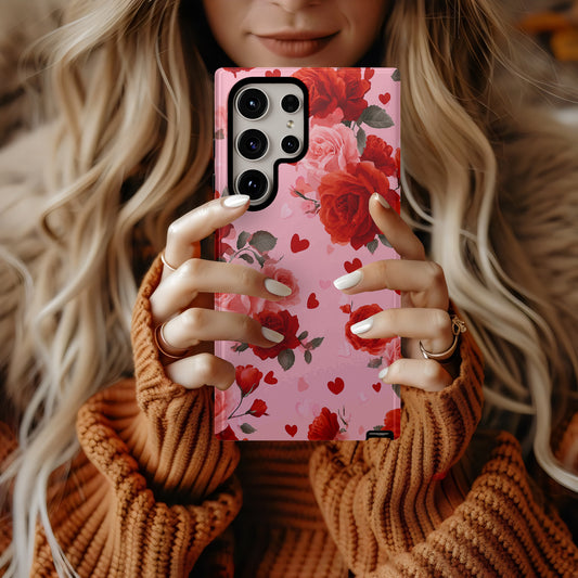 🌹 Romantic Roses & Hearts Protective Phone Case – Valentine’s Day Edition