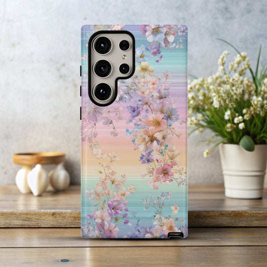 🌈 Pastel Rainbow Blossom Protective Phone Case – Dreamy Floral Gradient Design