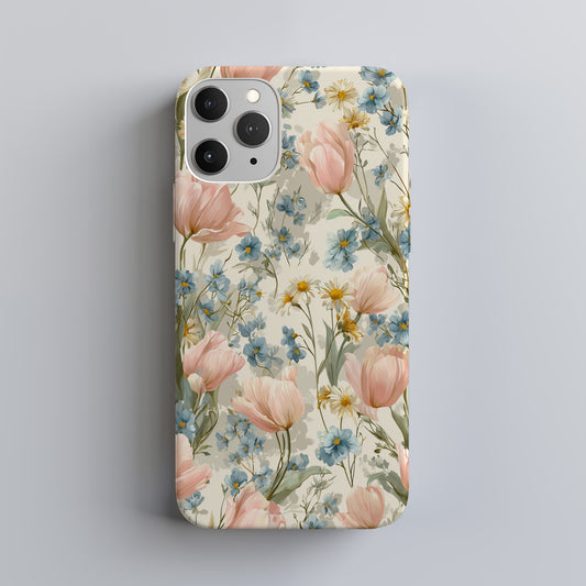🌷 Vintage Tulip & Daisy Protective Phone Case – Elegant Floral Design