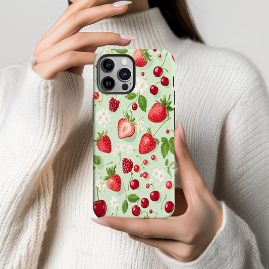 🍓 Berry Sweet Protective Phone Case – Strawberry & Cherry Design