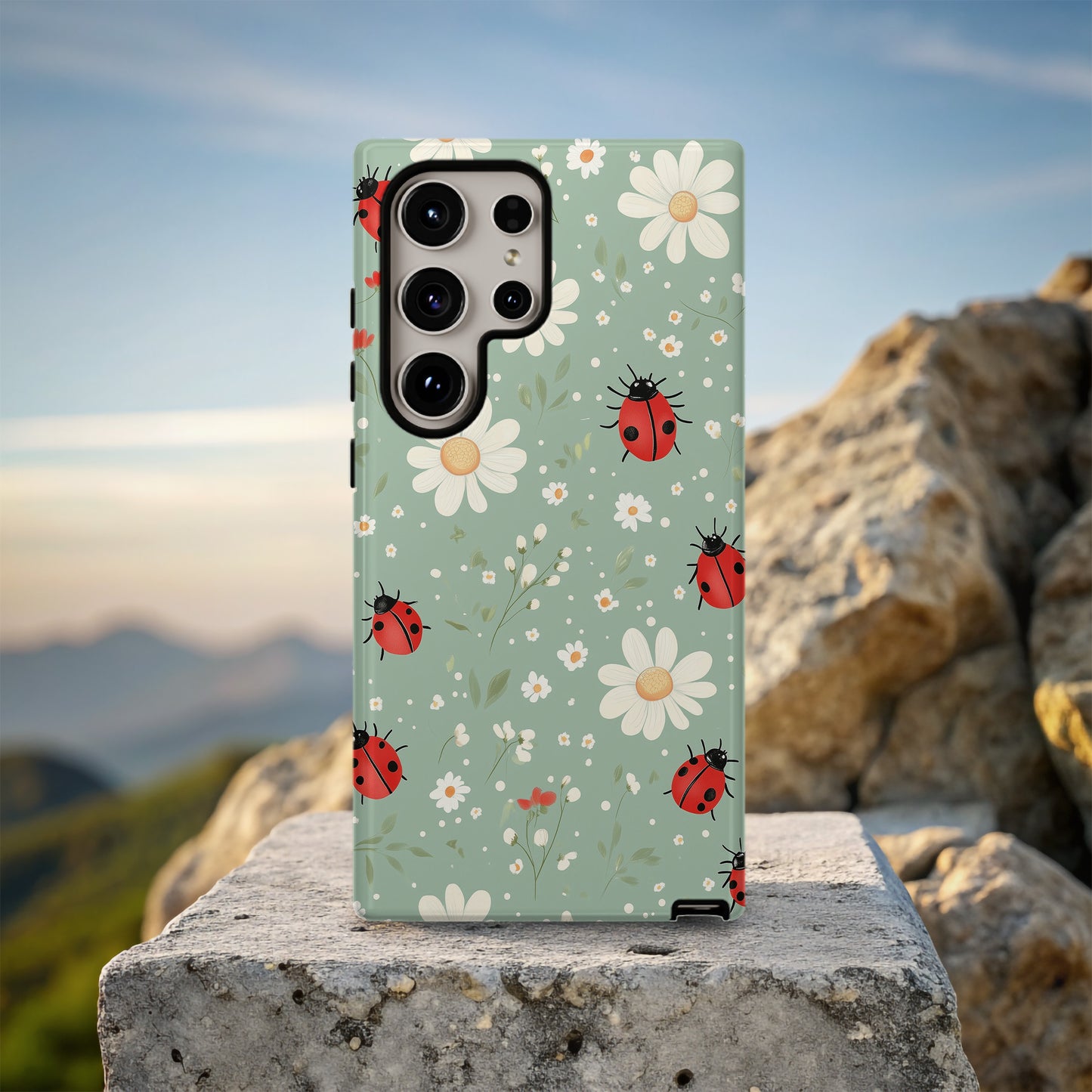 🐞 Ladybug & Daisy Protective Phone Case – Cute Nature-Inspired Design