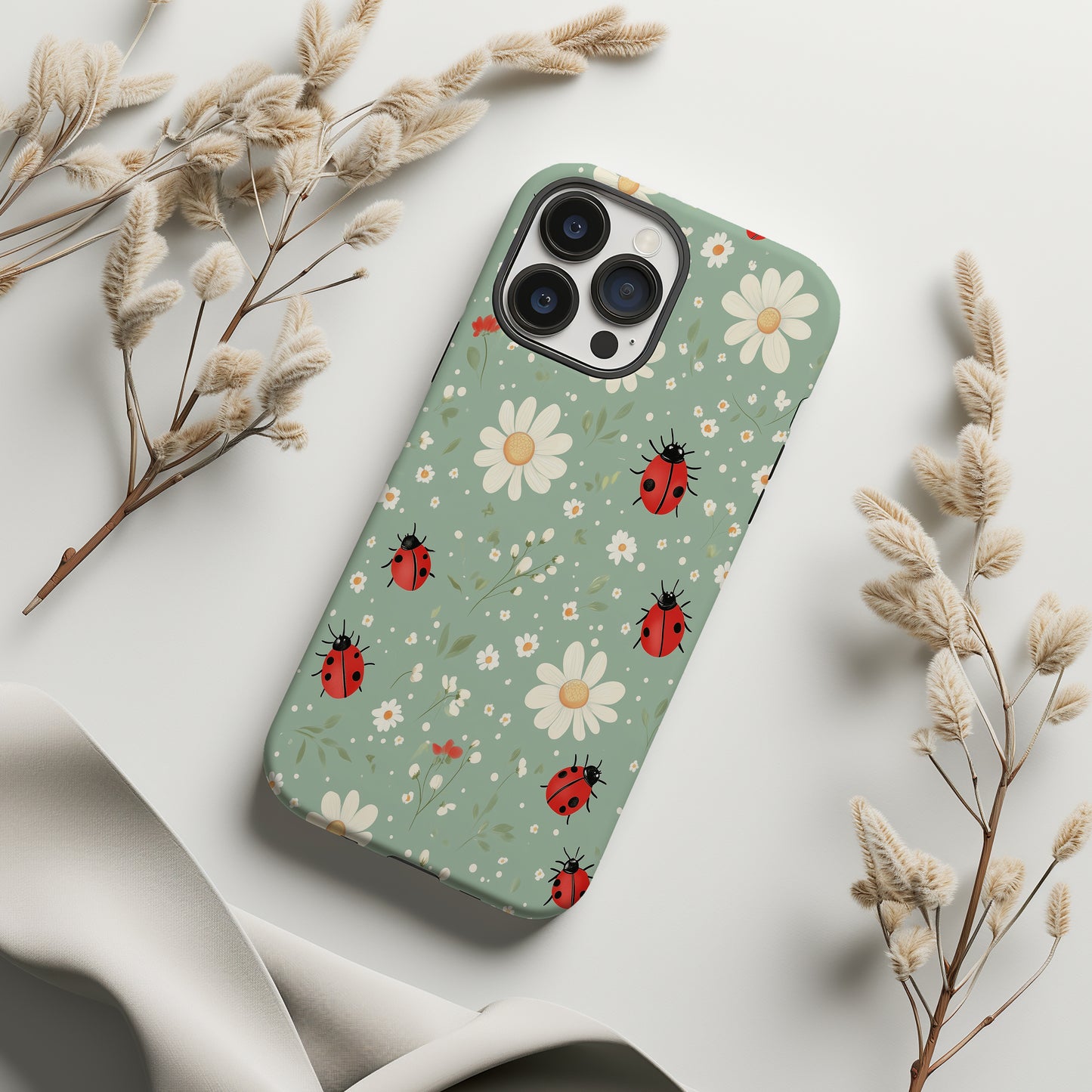 🐞 Ladybug & Daisy Protective Phone Case – Cute Nature-Inspired Design