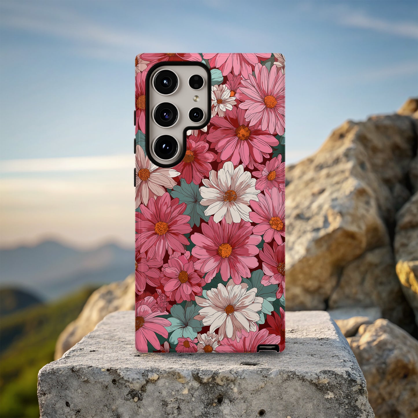 Vintage Bloom Protective Phone Case – Retro Floral Design with 3D Full Wrap Print