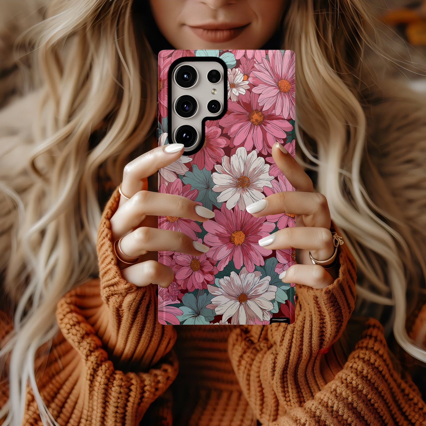 Vintage Bloom Protective Phone Case – Retro Floral Design with 3D Full Wrap Print