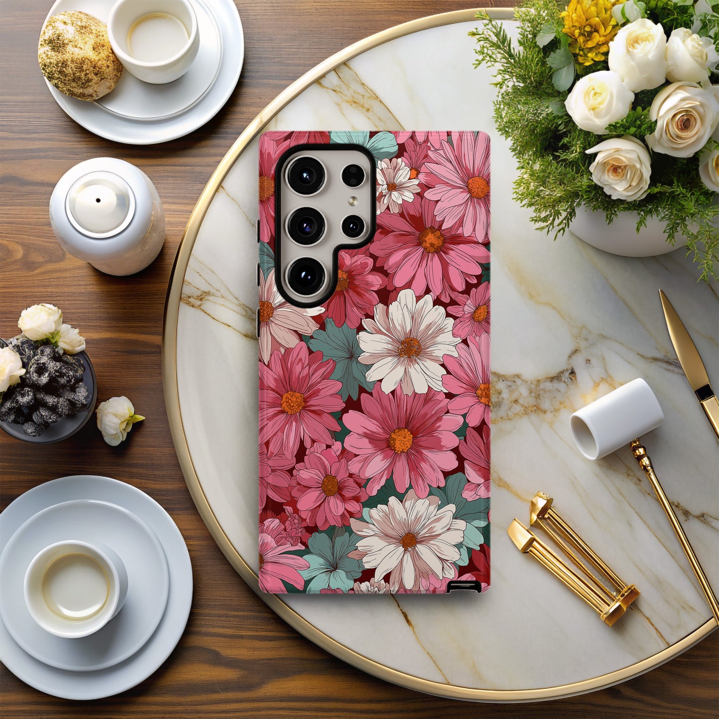 Vintage Bloom Protective Phone Case – Retro Floral Design with 3D Full Wrap Print