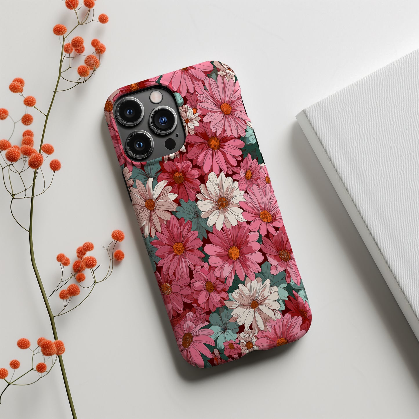 Vintage Bloom Protective Phone Case – Retro Floral Design with 3D Full Wrap Print