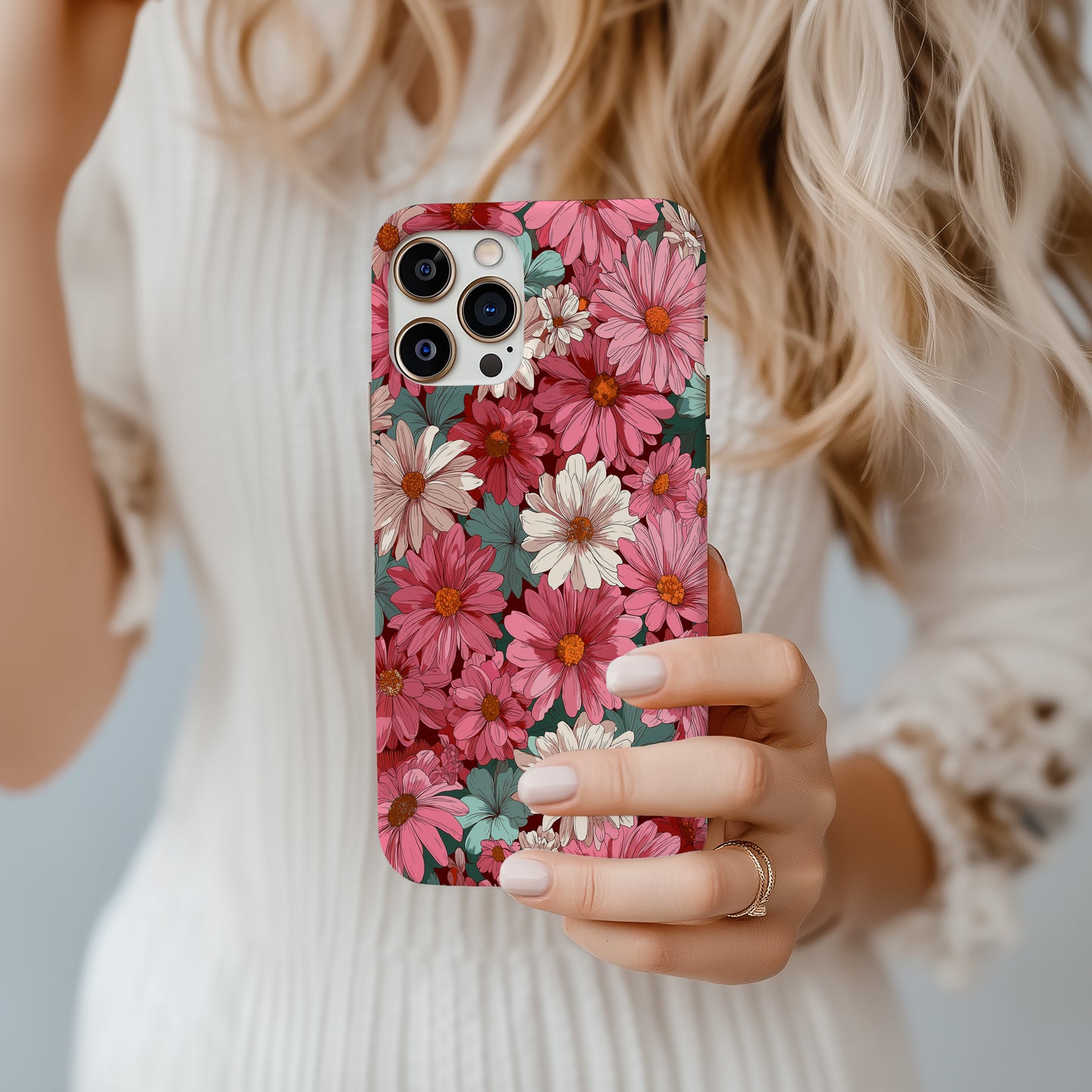 Vintage Bloom Protective Phone Case – Retro Floral Design with 3D Full Wrap Print