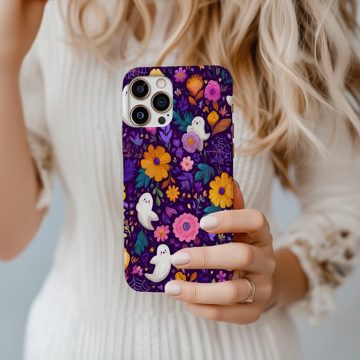 Spooky Bloom Ghost Phone Case – Cute Halloween Floral