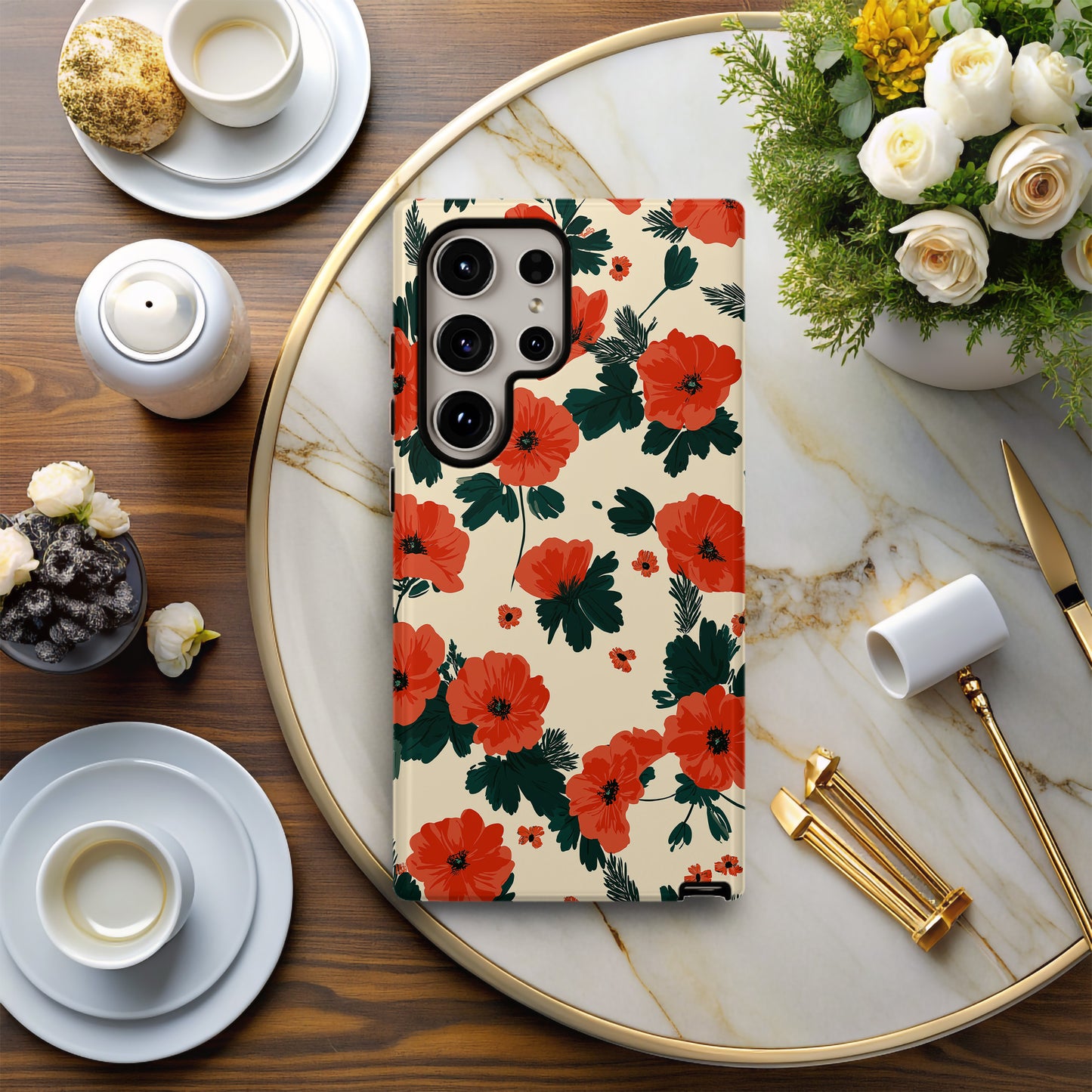 Crimson Poppy Protective Phone Case – Bold Red Floral Design