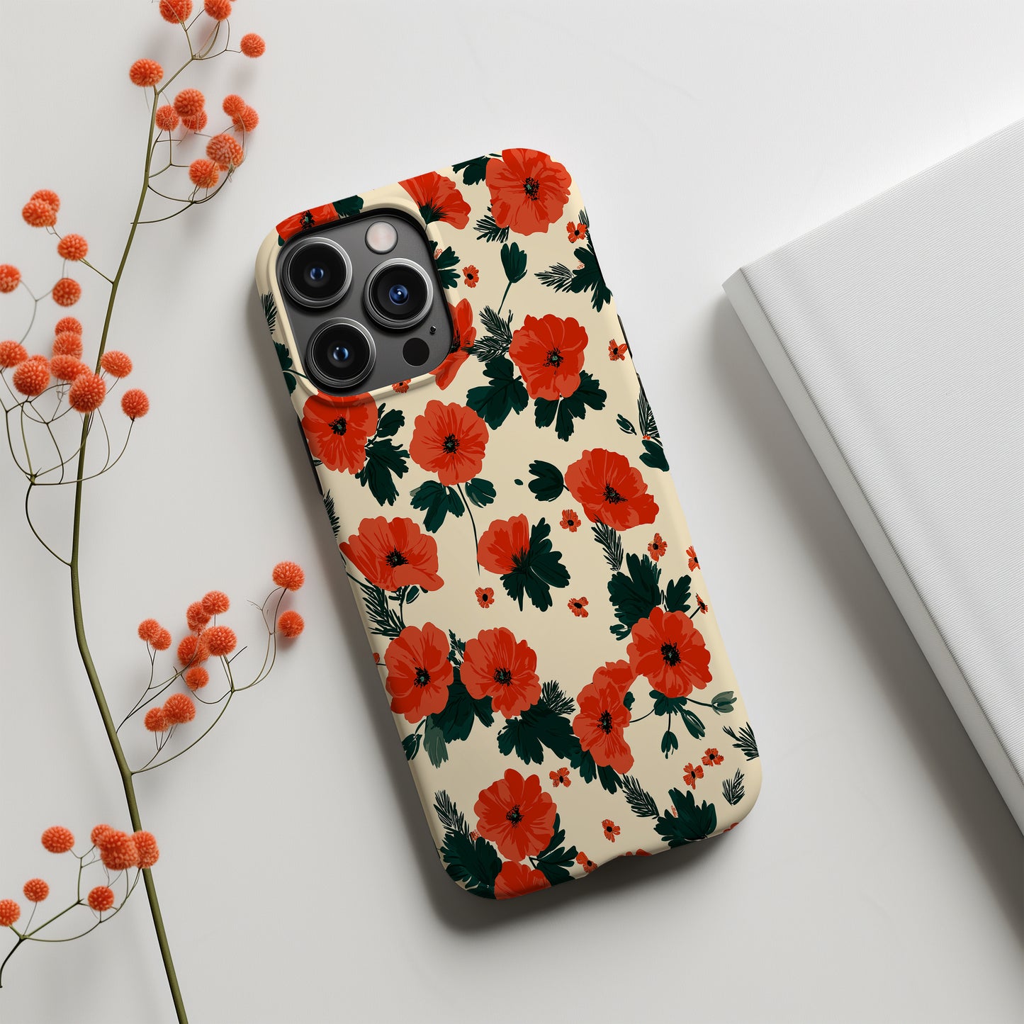 Crimson Poppy Protective Phone Case – Bold Red Floral Design