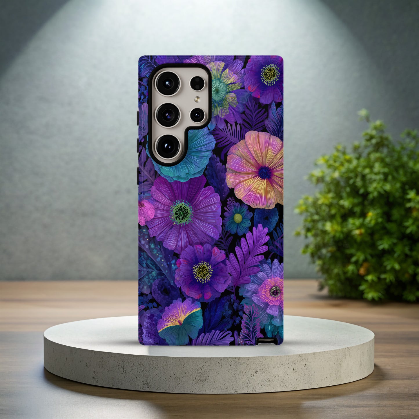 Midnight Bloom Phone Case – Vibrant Neon Floral Protective Case
